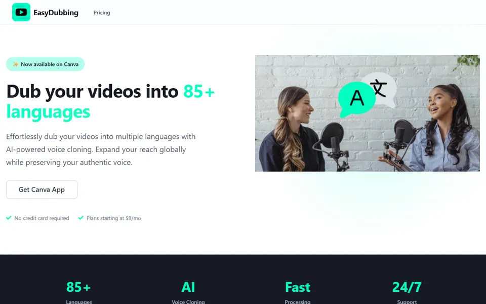 EasyDubbing homepage (screenshot)