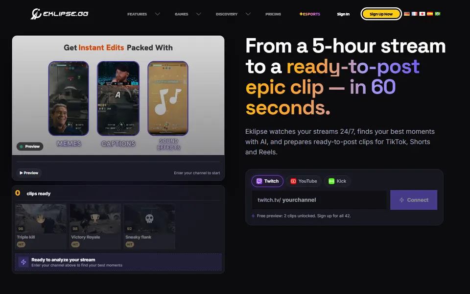 Eklipse homepage (screenshot)
