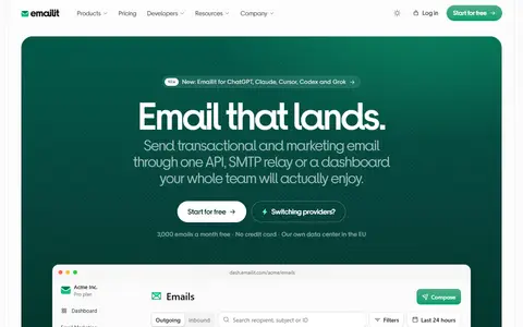 Emailit homepage (screenshot)