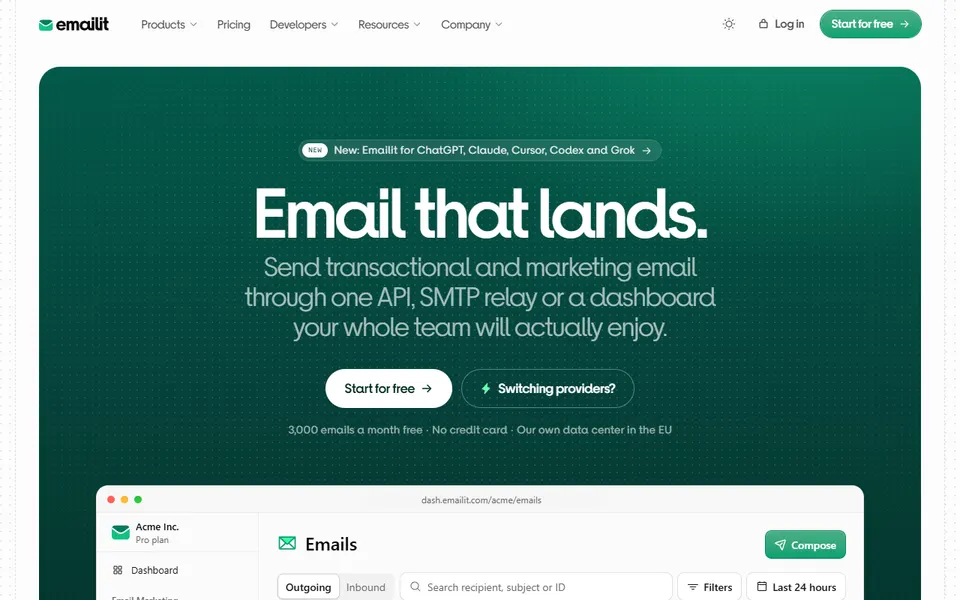 Emailit homepage (screenshot)