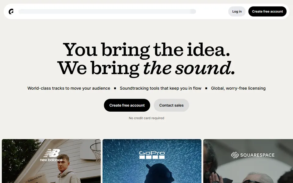 Epidemic Sound homepage (screenshot)