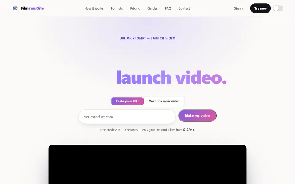 FilmYourSite homepage (screenshot)