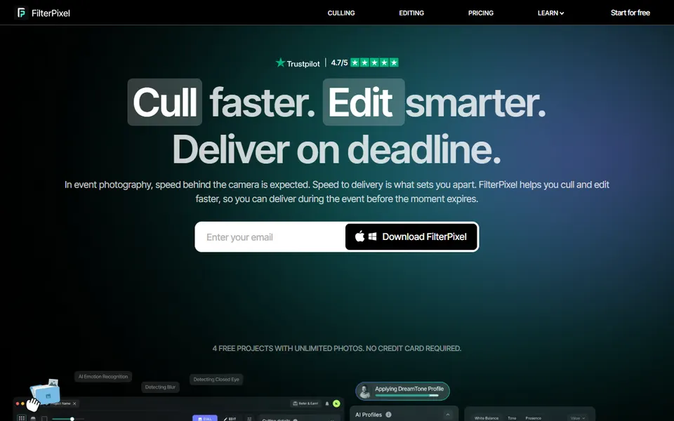 FilterPixel homepage (screenshot)