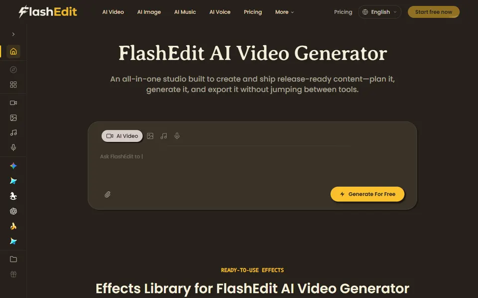 FlashEdit AI homepage (screenshot)