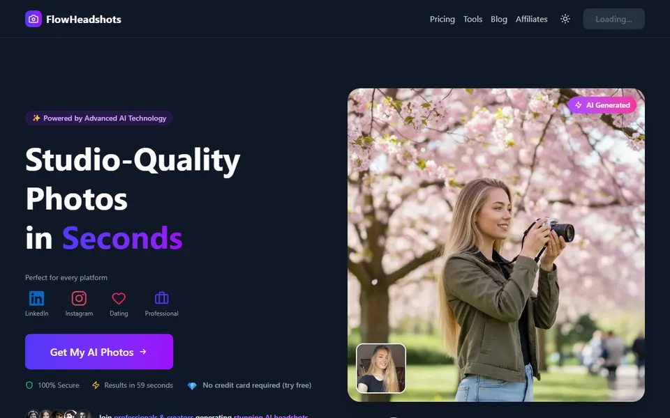 FlowHeadshots homepage (screenshot)
