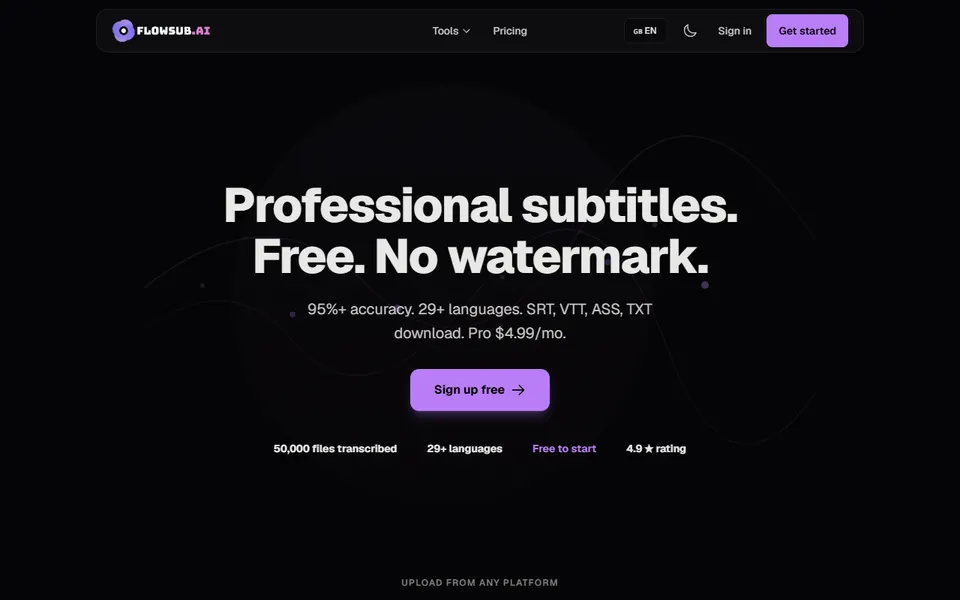 Flowsub homepage (screenshot)