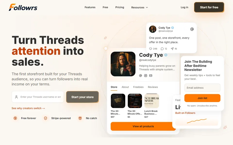 Followrs homepage (screenshot)