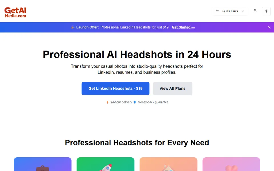 GetAIMedia homepage (screenshot)