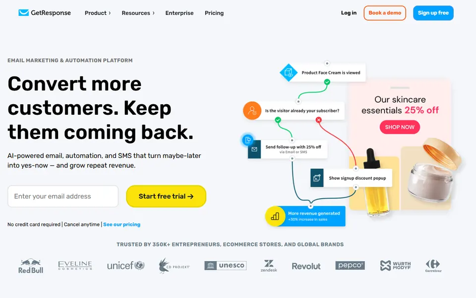 GetResponse homepage (screenshot)