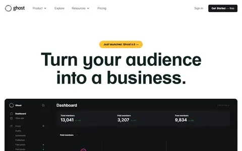 Ghost homepage (screenshot)