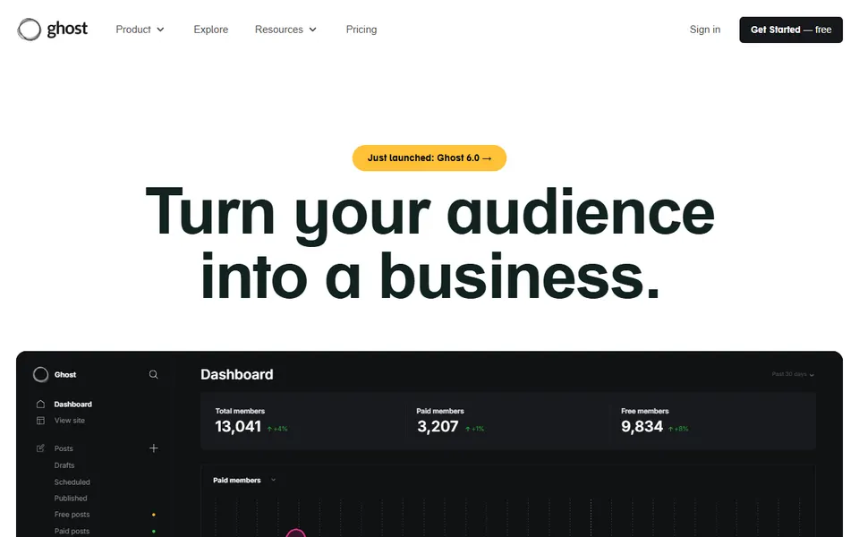 Ghost homepage (screenshot)
