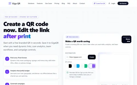 Giga QR homepage (screenshot)