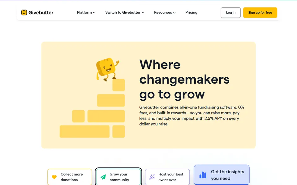 Givebutter homepage (screenshot)