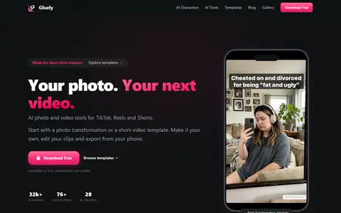 Gluely AI homepage (screenshot)