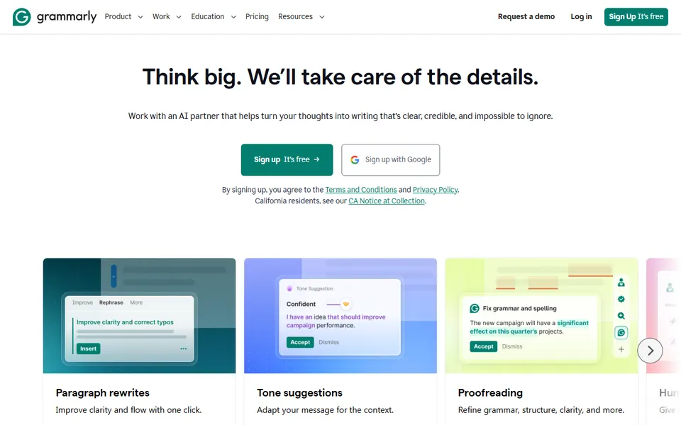 Grammarly homepage (screenshot)