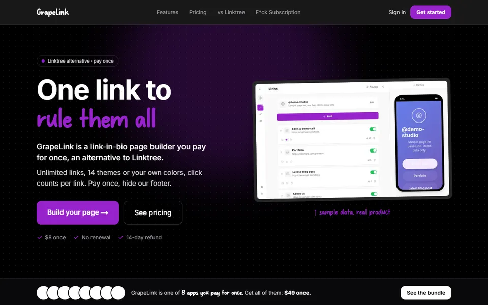 GrapeLink homepage (screenshot)