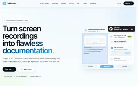 Guidesnap homepage (screenshot)