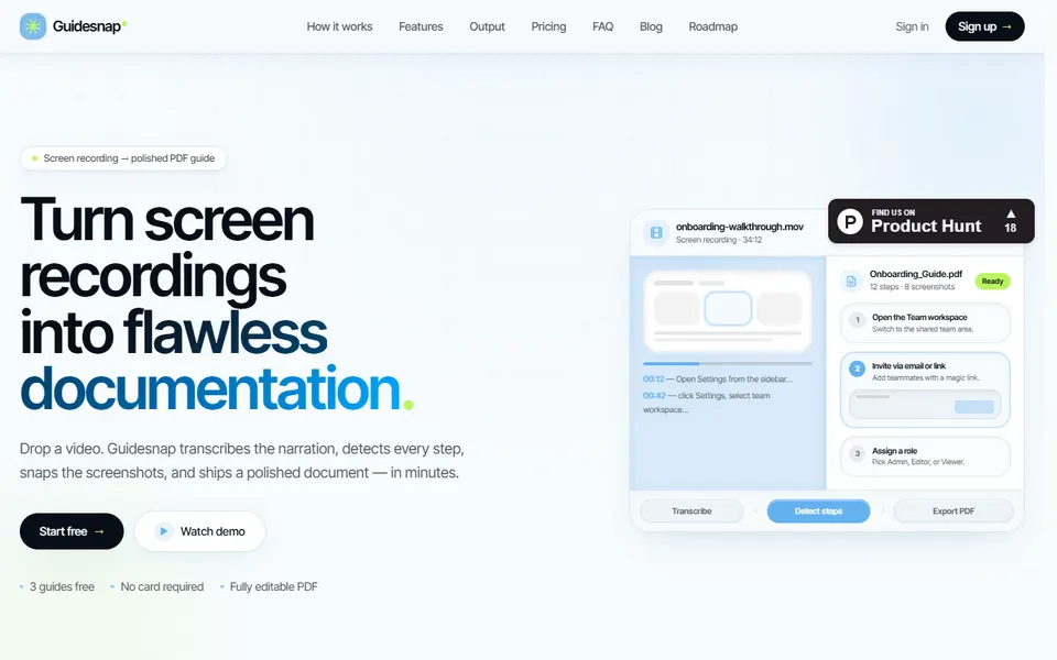 Guidesnap homepage (screenshot)