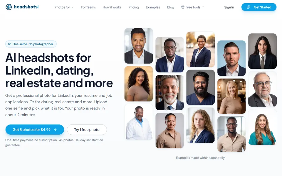 Headshotsly homepage (screenshot)