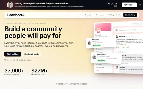 Heartbeat homepage (screenshot)