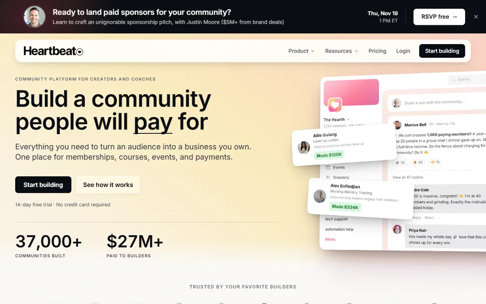 Heartbeat homepage (screenshot)