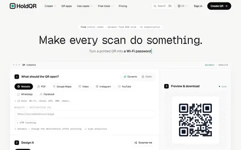 HoldQR homepage (screenshot)