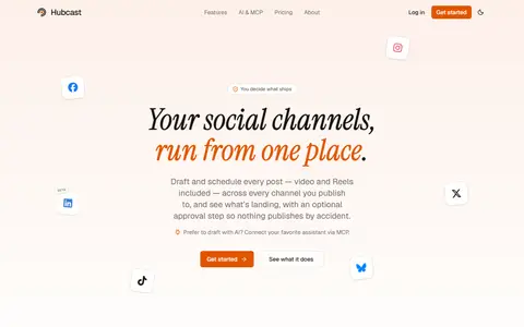 Hubcast homepage (screenshot)