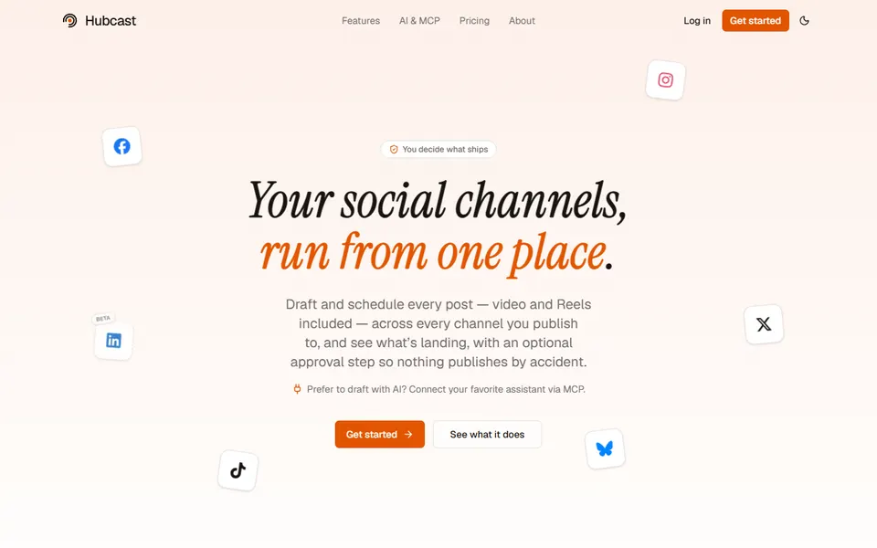 Hubcast homepage (screenshot)