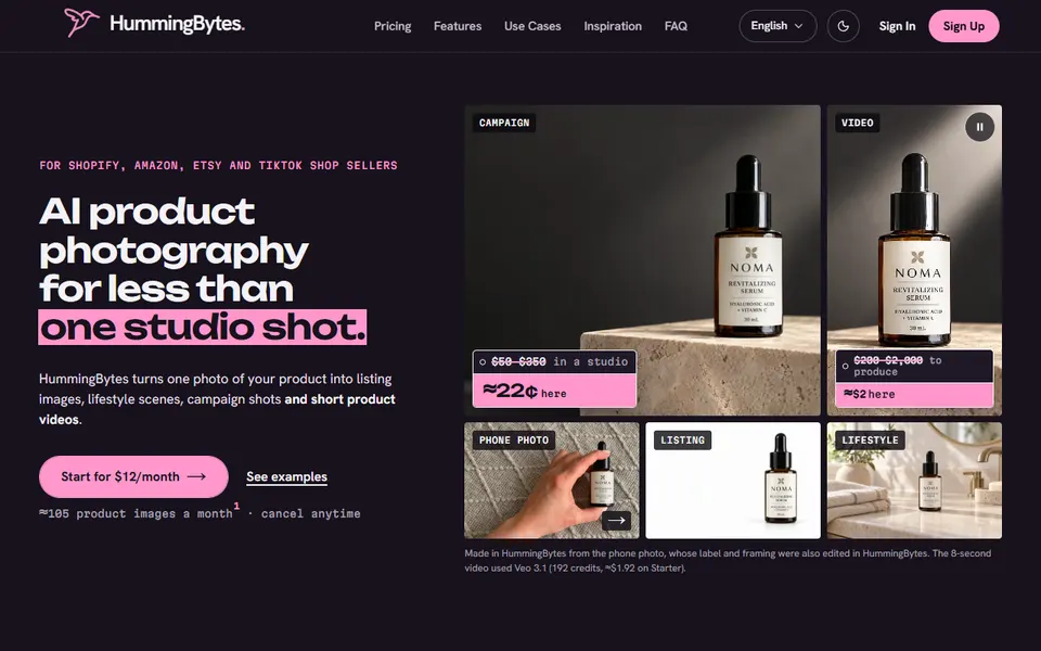 HummingBytes homepage (screenshot)