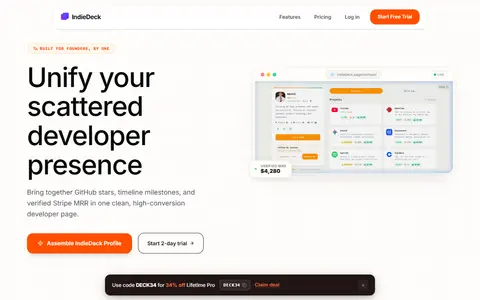 IndieDeck homepage (screenshot)