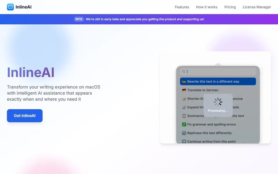 Inline AI homepage (screenshot)