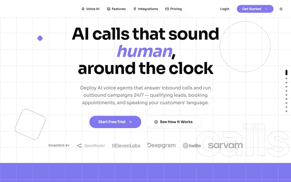 IntelliCallAI homepage (screenshot)