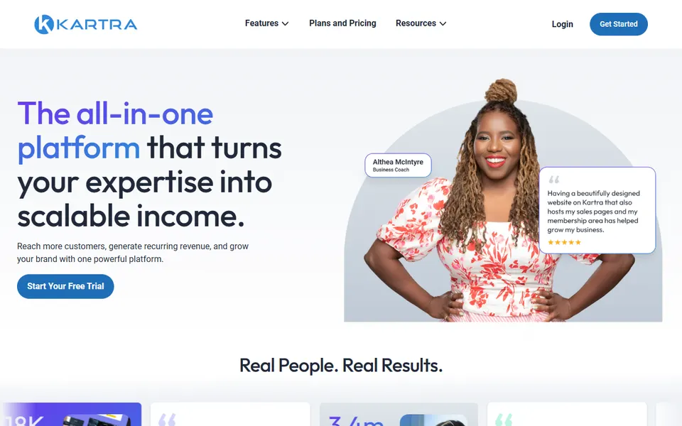 Kartra homepage (screenshot)
