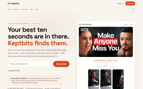 Keptbits homepage (screenshot)
