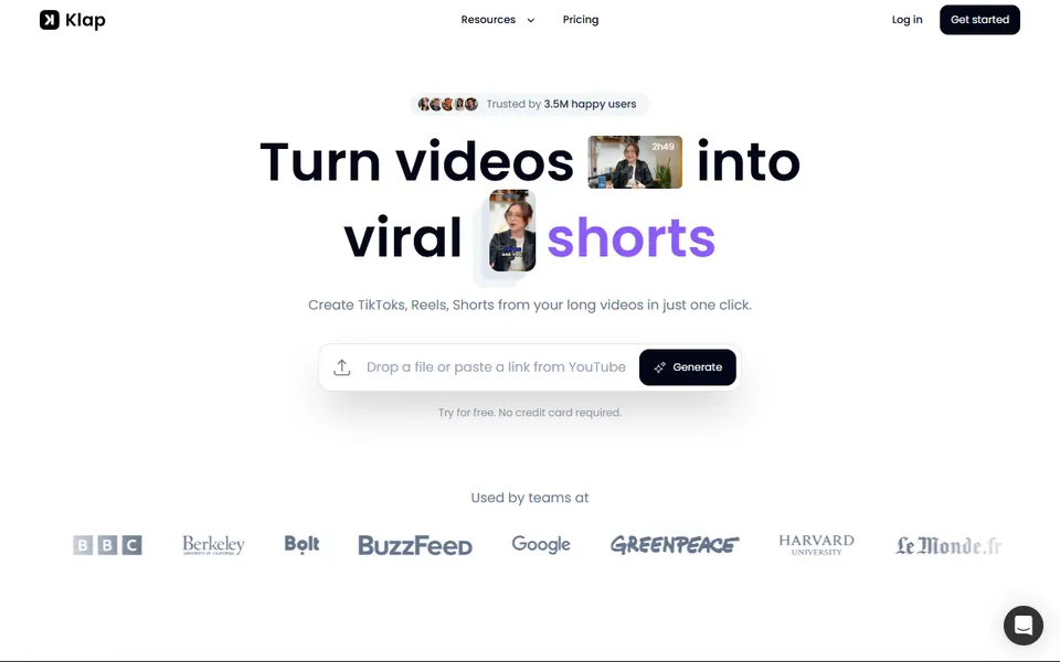 Klap homepage (screenshot)