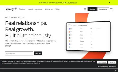 Klaviyo homepage (screenshot)
