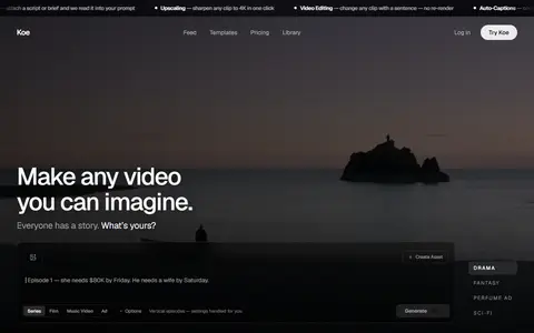 Koe homepage (screenshot)