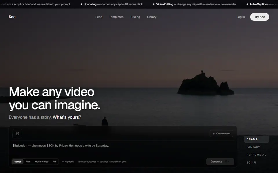 Koe homepage (screenshot)