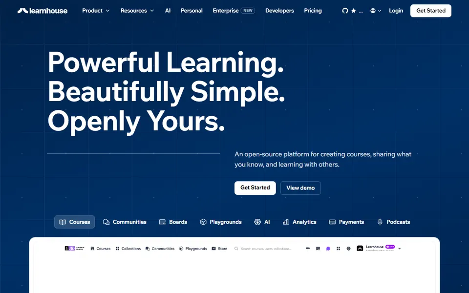 learnhouse homepage (screenshot)