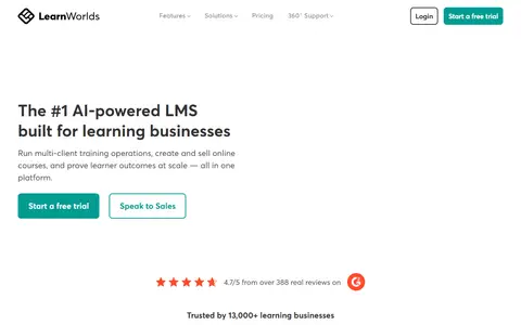 LearnWorlds homepage (screenshot)