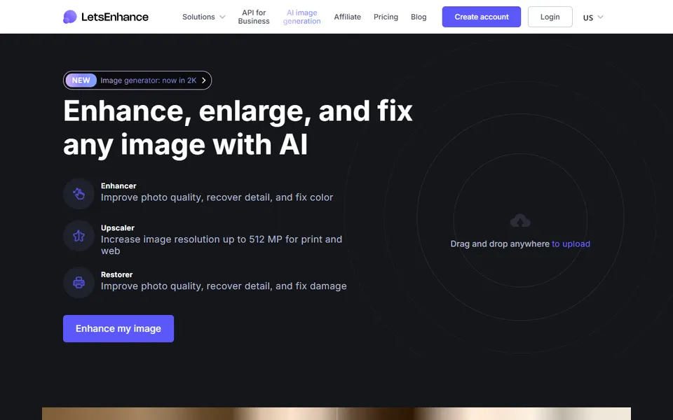 Let's Enhance homepage (screenshot)