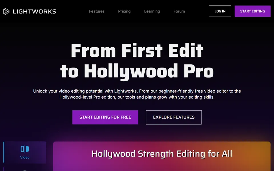 Lightworks homepage (screenshot)