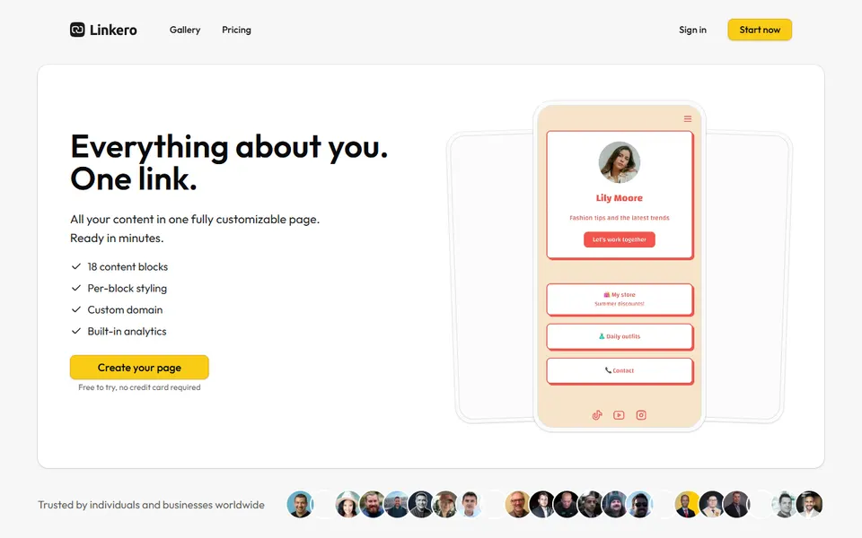 Linkero homepage (screenshot)