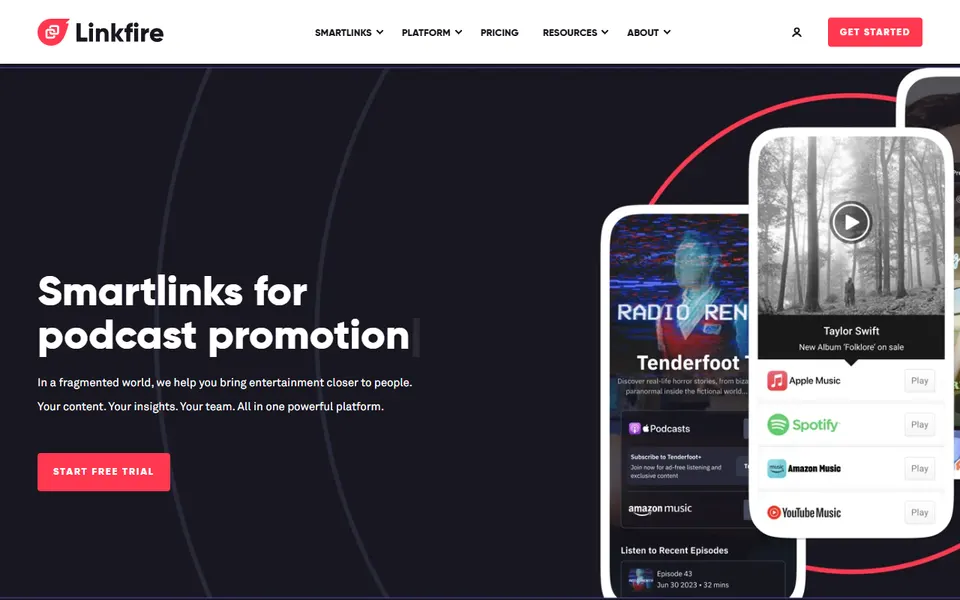 Linkfire homepage (screenshot)