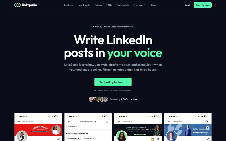LinkGenie homepage (screenshot)