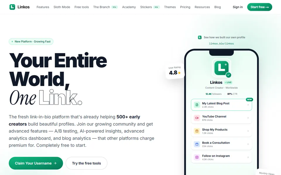 Linkos homepage (screenshot)