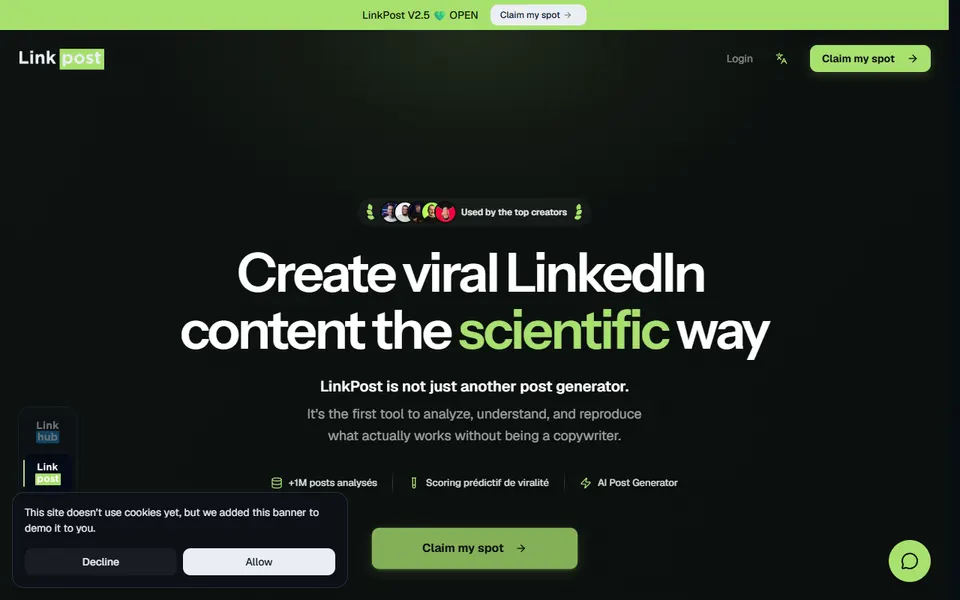 LinkPost homepage (screenshot)