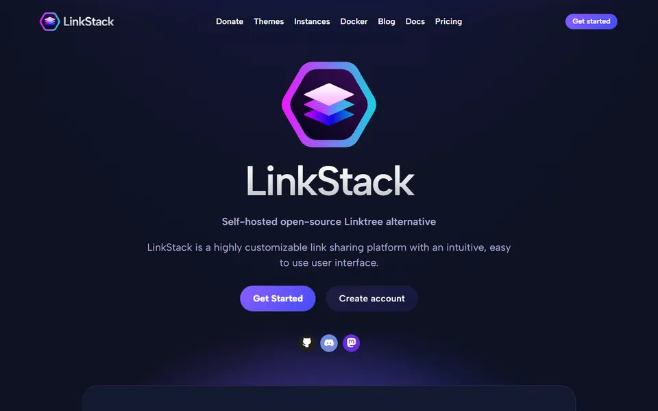 LinkStack homepage (screenshot)