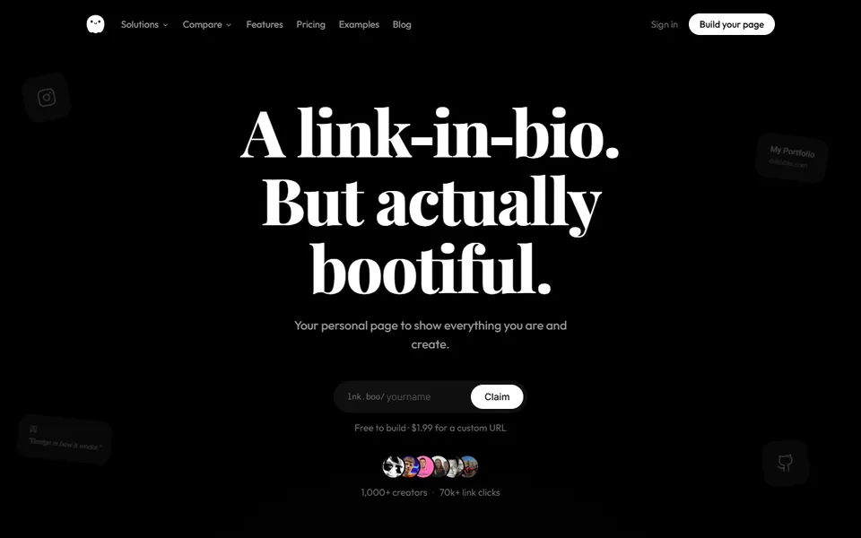 LnkBoo homepage (screenshot)