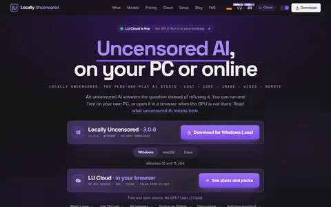locally-uncensored homepage (screenshot)